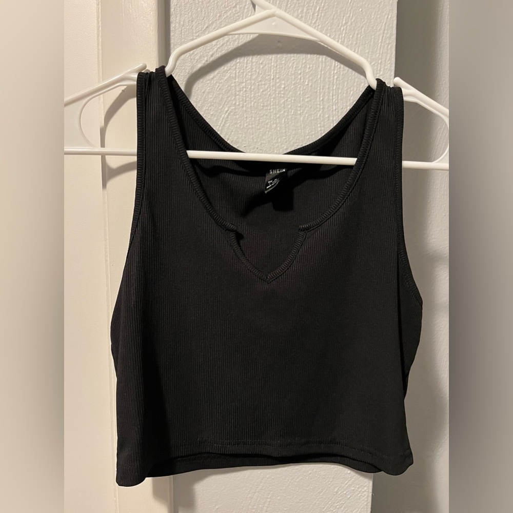medium black cropped tank top from shein